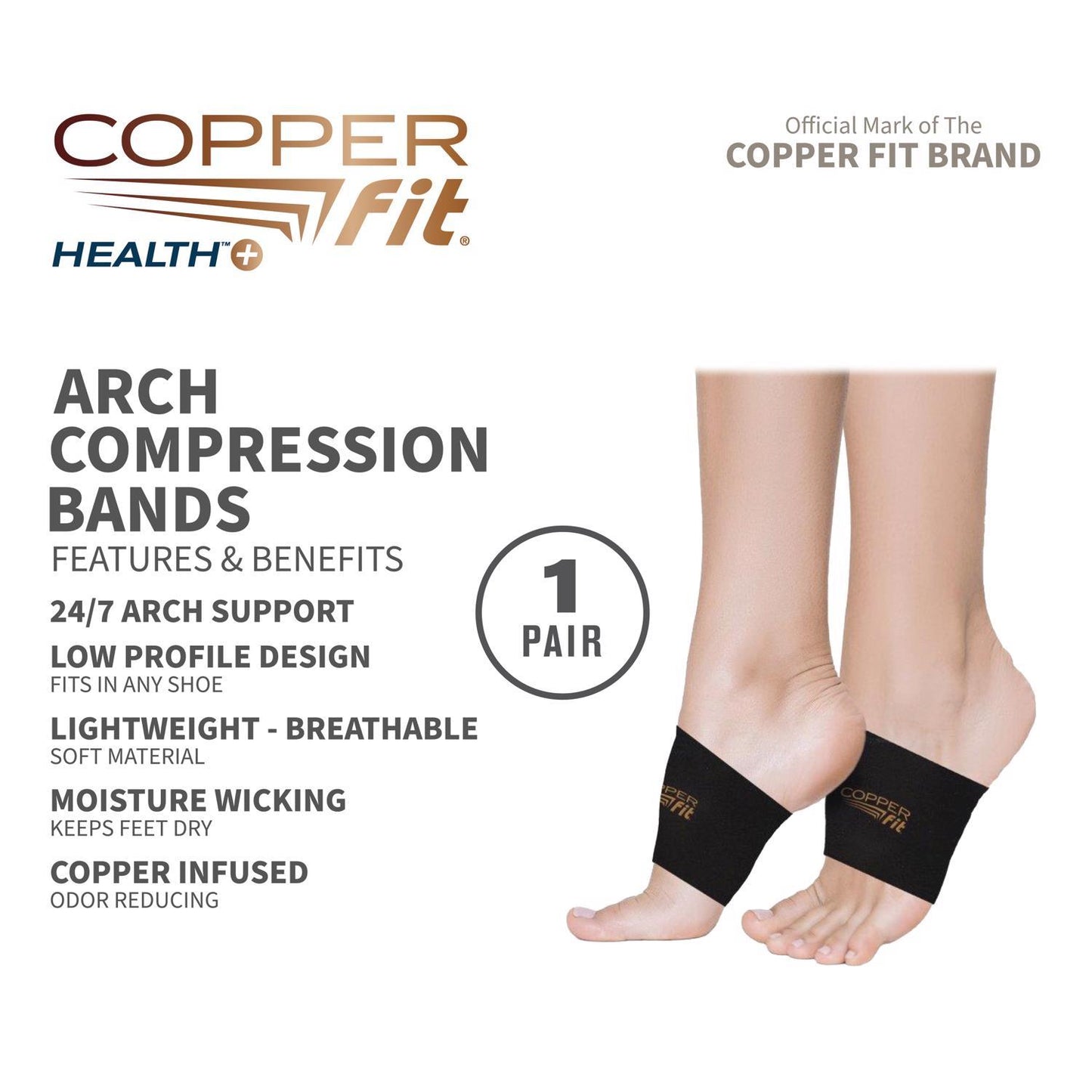 Unisex One Size Fits Most Copper Fit Health+ Black Basic Foot Compression Sleeve 1 Pair