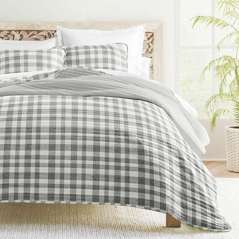 Home Collection Reversible All Season Down-Alternative Quilt Set - Watercolor Plaid Gray