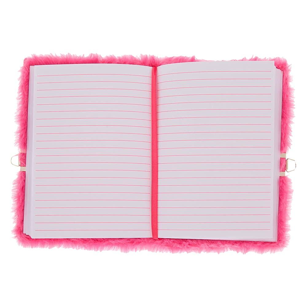 Claire's Diary With Lock For Girls | Fuzzy Plush Lock Secret - Kids Journal Gift Notebook - Pink