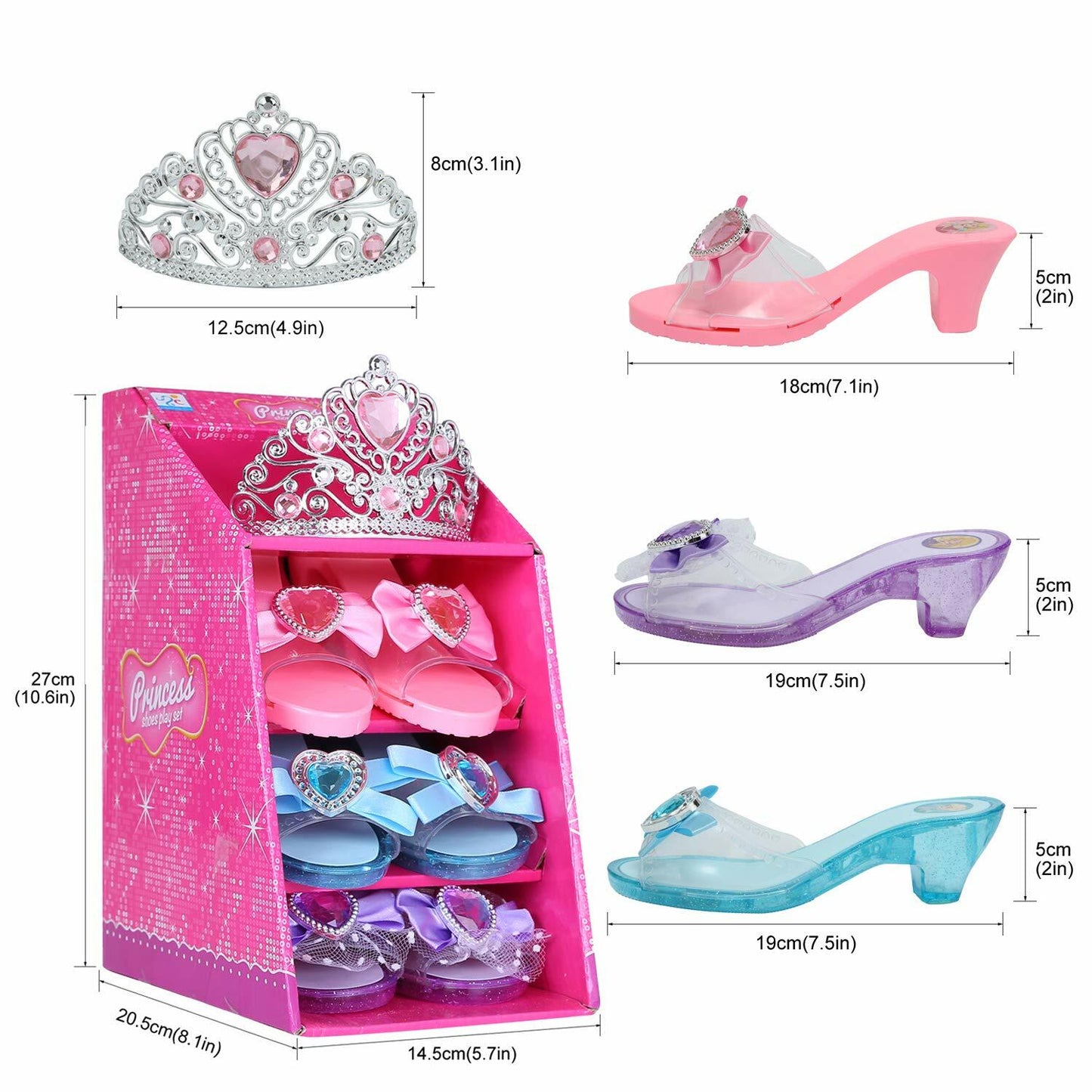 Mastom Girls Play Set! Princess Dress Up Shoes and Tiara (Color Chosen At Random)
