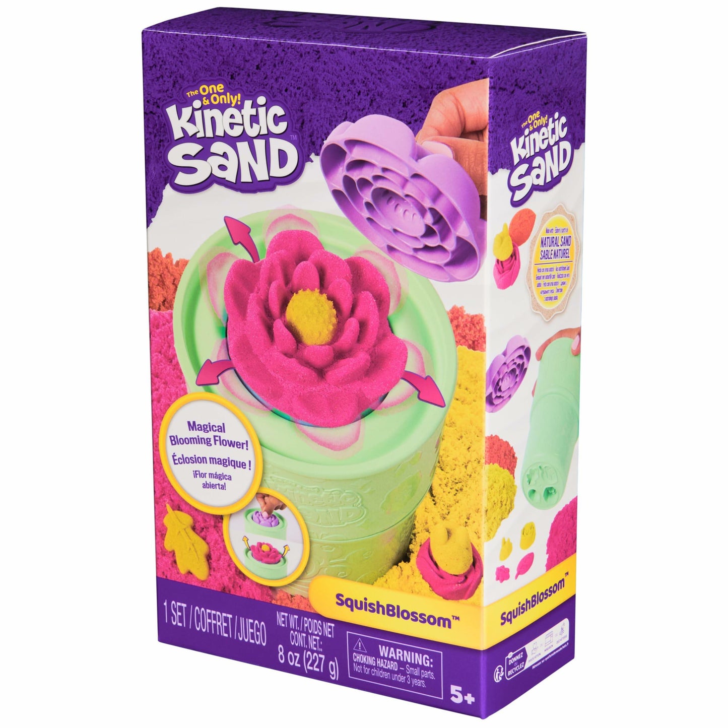 Kinetic Sand, SquishBlossom Blooming Flower with 8oz Neon Yellow & Pink Play Sand