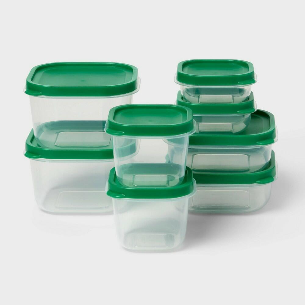 16pc (set of 8) Plastic Food Storage Container Set Green - Room Essentials™