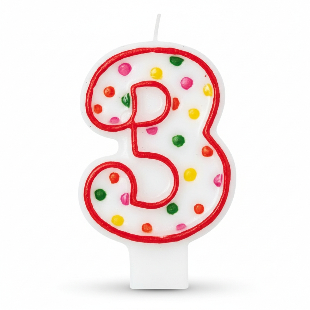 Amscan Polka Dots #3 Flat Molded Candles *Damaged Package*