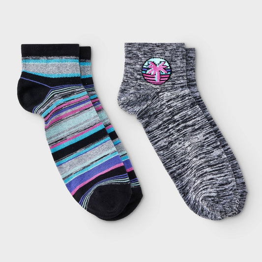 Men's Striped Neon Palm Tree Print Ankle Socks 2pk - Original Use™ **SIZE 6-12**