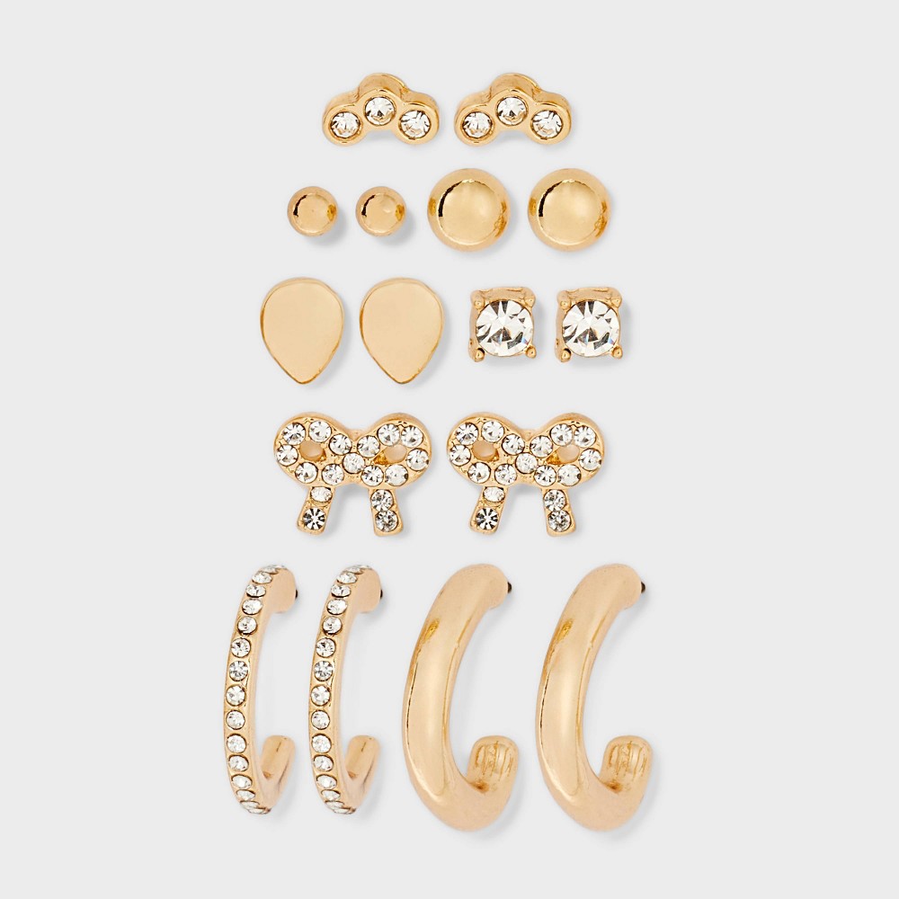 Classic Crystal Earring Set 8pc - A New Day™ Gold