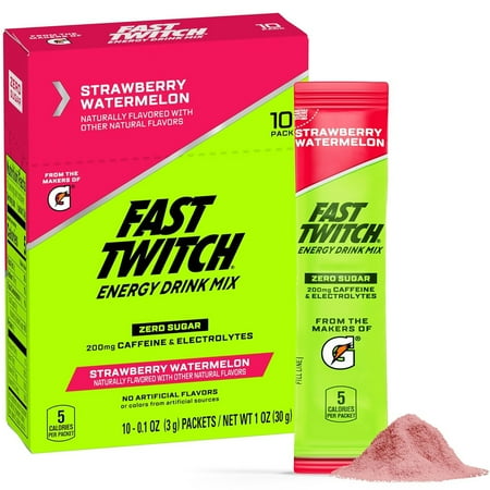 Fast Twitch by Gatorade Strawberry Watermelon Flavored Energy Powder Drink Mix, 0.08 oz, 10 ct *Exp 01/28/26*