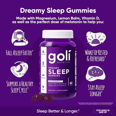 Goli Nutrition Dreamy Sleep Gummies, Lemon Balm and Botanicals, 60 Count *Exp 10/26*