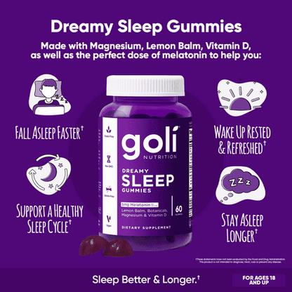 Goli Nutrition Dreamy Sleep Gummies, Lemon Balm and Botanicals, 60 Count *Exp 10/26*