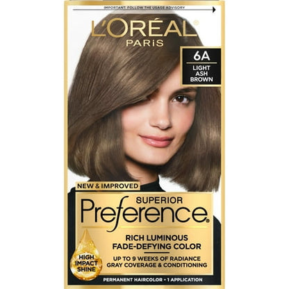 L'Or al Paris Superior Preference Adult Permanent Hair Color, 6A Light Ash Brown *Damaged Packaging*