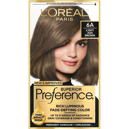 L'Or al Paris Superior Preference Adult Permanent Hair Color, 6A Light Ash Brown *Damaged Packaging*