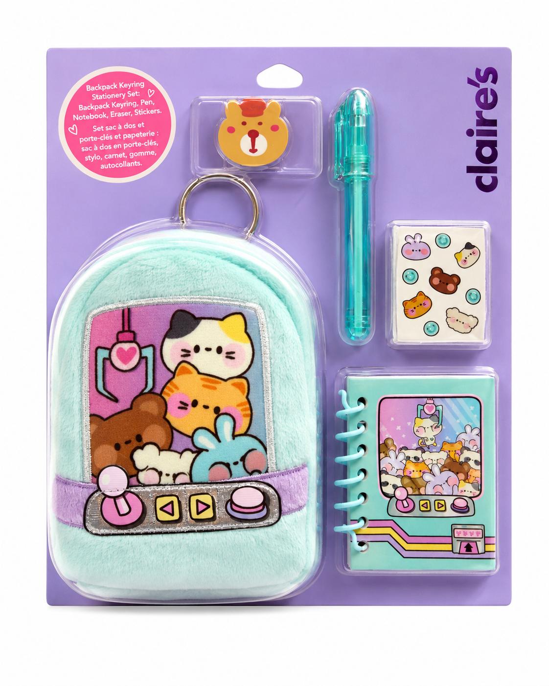 Claire's Kawaii Plush Backpack Keyring Stationery Set