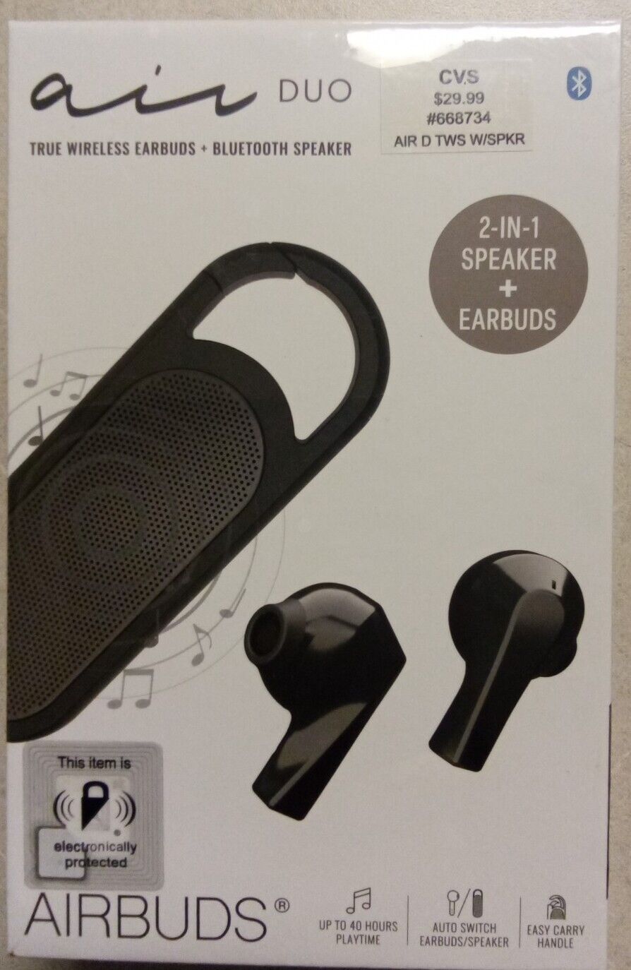 air DUO Airbuds - 2 In 1 Speaker & Wireless Earbuds. Black.