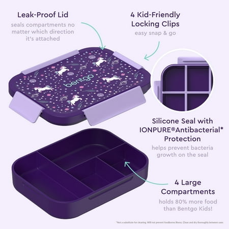 Bentgo Kids Snap & Go Leak-Proof Lunch Box - Purple Unicorn & Space