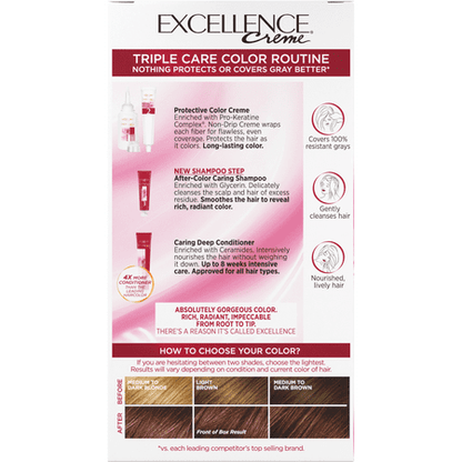 L'Oreal Paris Excellence Creme Permanent Hair Color, Triple Care, 6RB Light Reddish Brown, 1 kit