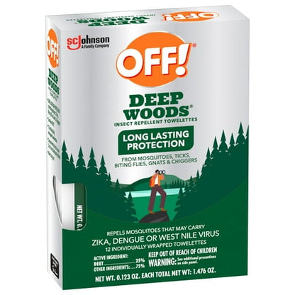 OFF! Deep Woods Insect Repellent Towelettes, Mosquito Repellent Wipes, 1 Pack, 12 Count *Packaging May Vary
