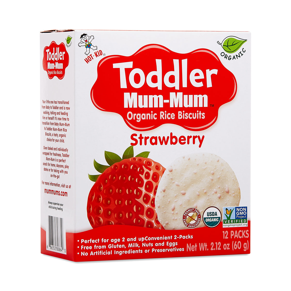 Hot Kid, Toddler Mum-Mum, Organic Rice Biscuits Strawberry, 12 Packs (Best By 07/23/2026)