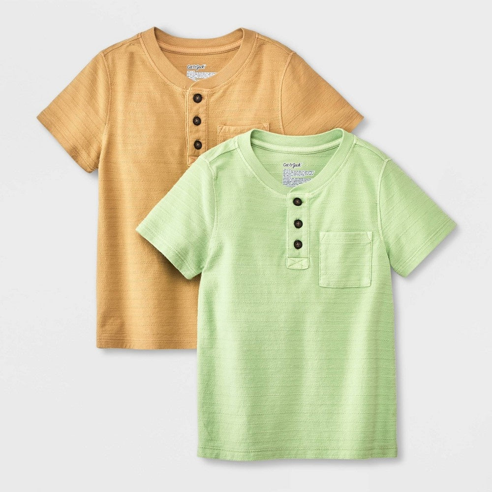 Boys' 18M Toddler 2pk Henley T-Shirt - Cat & Jack  Light Brown/Green
