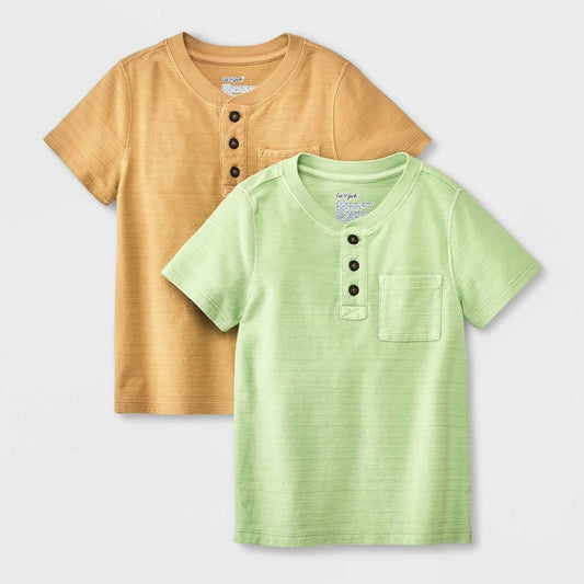Boys' 18M Toddler 2pk Henley T-Shirt - Cat & Jack  Light Brown/Green