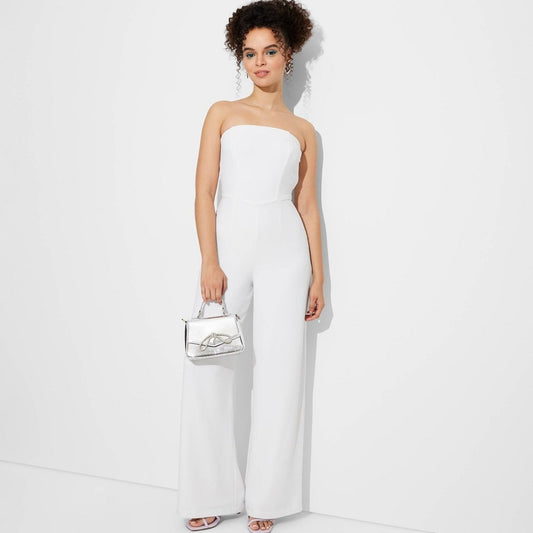 Women's XS Wide Leg Tube Jumpsuit - Wild Fable  White