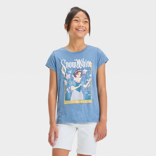 Girls' L (10/12) Disney Snow White Fairest of All Short Sleeve Graphic T-Shirt - Blue