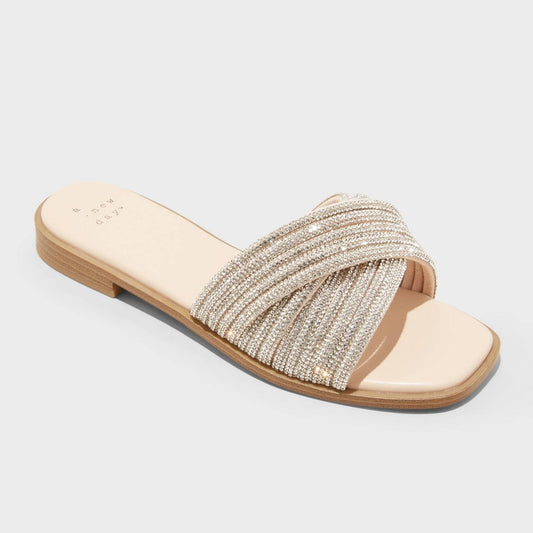 Women's 8.5 Felicia Rhinestone Slide Sandals - a New Day  Silver