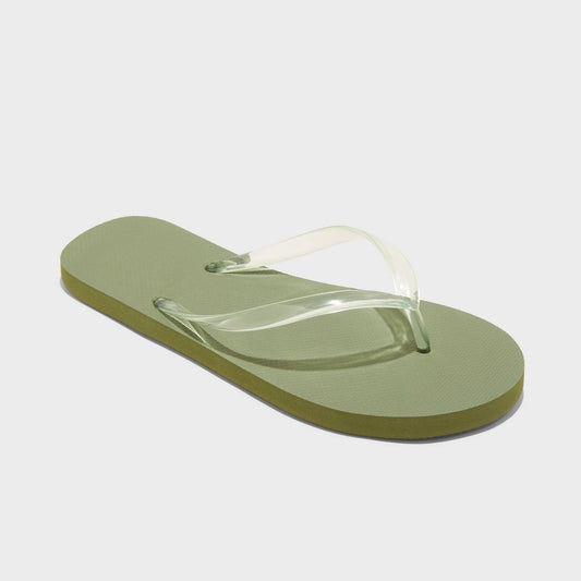 Women's 6 Sydney Flip Flop Sandals - Shade & Shore  Olive Green  Slip on, Open Toe, Non Marking Outsole, Medium Width