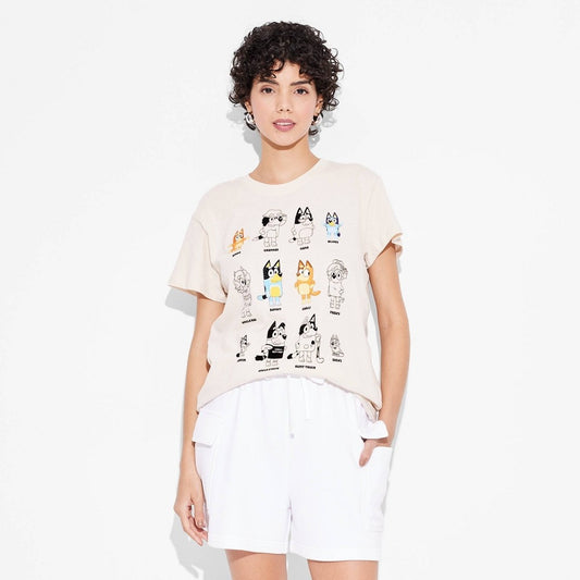 Women's XL Bluey Grid Short Sleeve Graphic T-Shirt - Tan