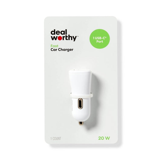 Single Port 20W USB-C Car Charger - Dealworthy  White