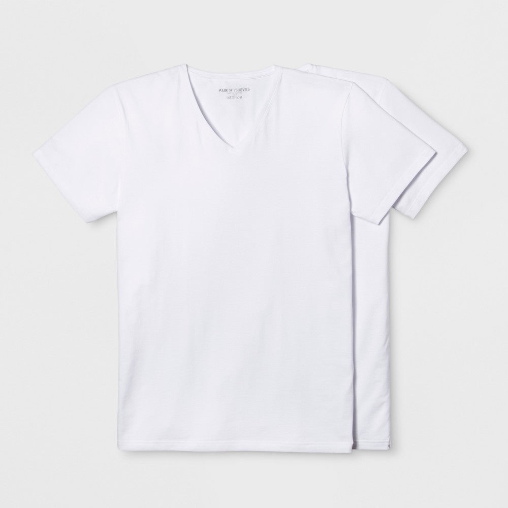 Men's XL Pair of Thieves 2pk V-Neck Undershirt - White XL: Midweight Jersey, Short Sleeve