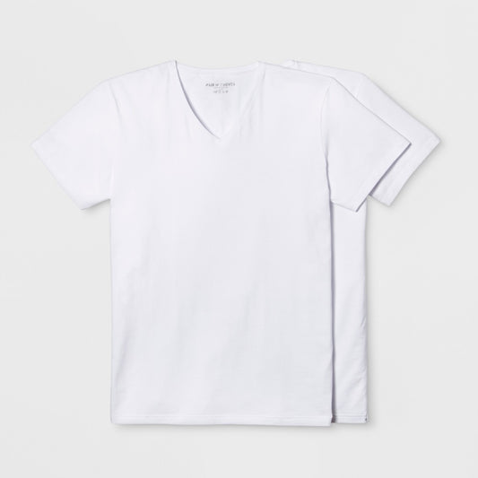 Men's XL Pair of Thieves 2pk V-Neck Undershirt - White XL: Midweight Jersey, Short Sleeve