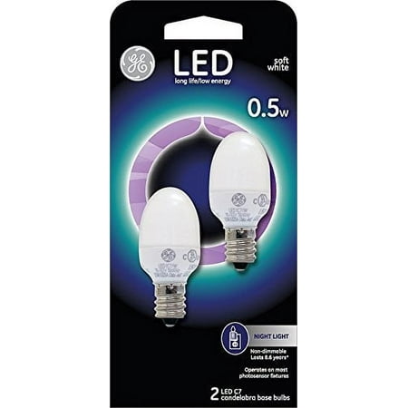 GE C7 E12 (Candelabra) LED Bulb Soft White 1 Watt Equivalence 2 pk