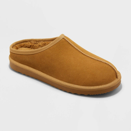 Men's 9 Cruz Genuine Suede Clog Slippers - Goodfellow & Co  Brown Slip-on, Cushioned Footbed, Indoor/Outdoor Sole