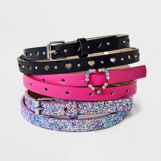 Girls' 3pk Heart Belt Set - Cat & Jack  L: Adjustable Skinny Apparel Accessories with Buckle Closure
