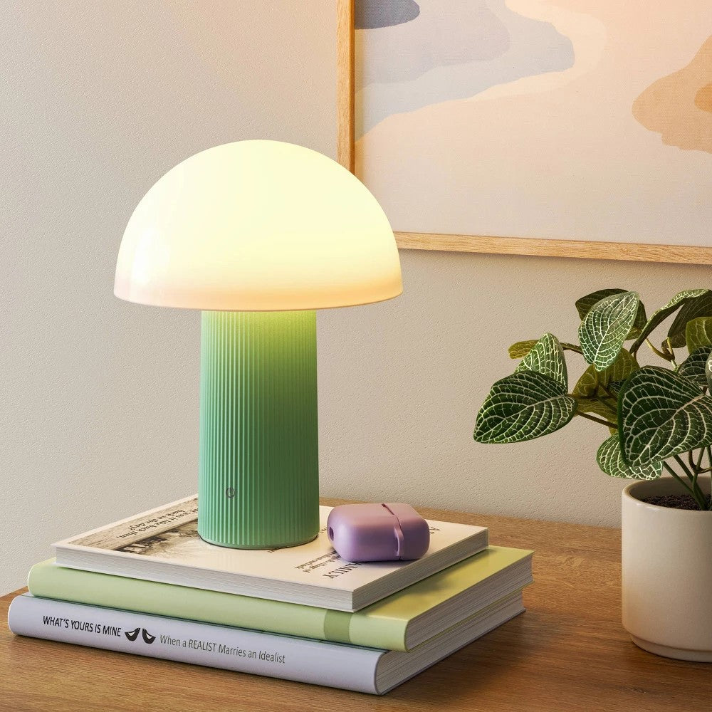 Portable Cordless Mushroom Table Lamp with Rechargeable Battery (Includes LED Light Bulb) Green - Room Essentials