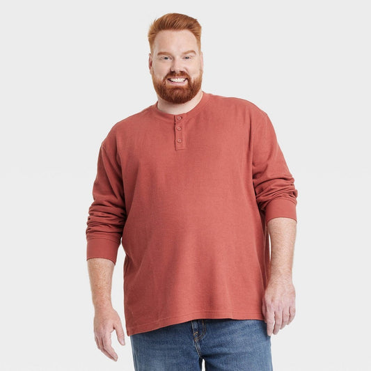 Men's Big & Tall Long Sleeve Textured Henley T-Shirt - Goodfellow & Co™ Red **SIZE-MEN XXL TALL**