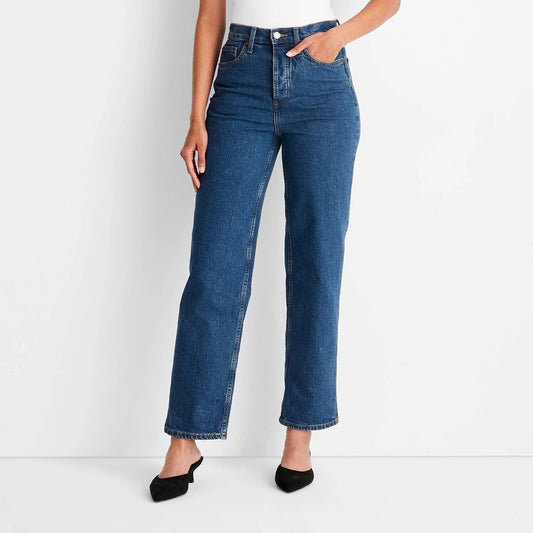 Women's 10 High-Rise Straight Ankle Jeans - Universal Thread Blue: Heavyweight Denim, Stretch, 32 Inseam, Fly Button Closure
