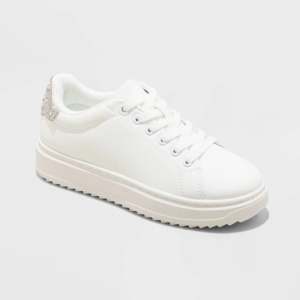 Women's 8 - Peggy Rhinestone Fashion Sneakers - a New Day - Silver (White)
