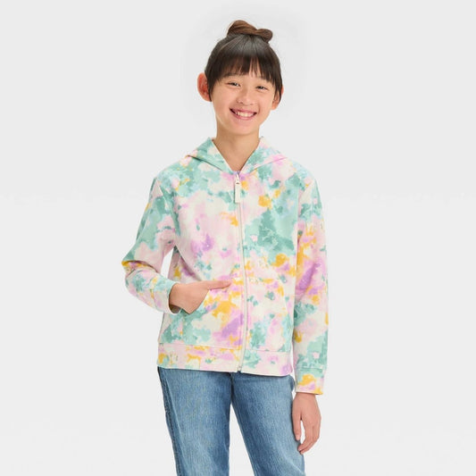 Girls' M (8) - Tie-Dye Zip-up Fleece Hoodie Sweatshirt - Cat & Jack