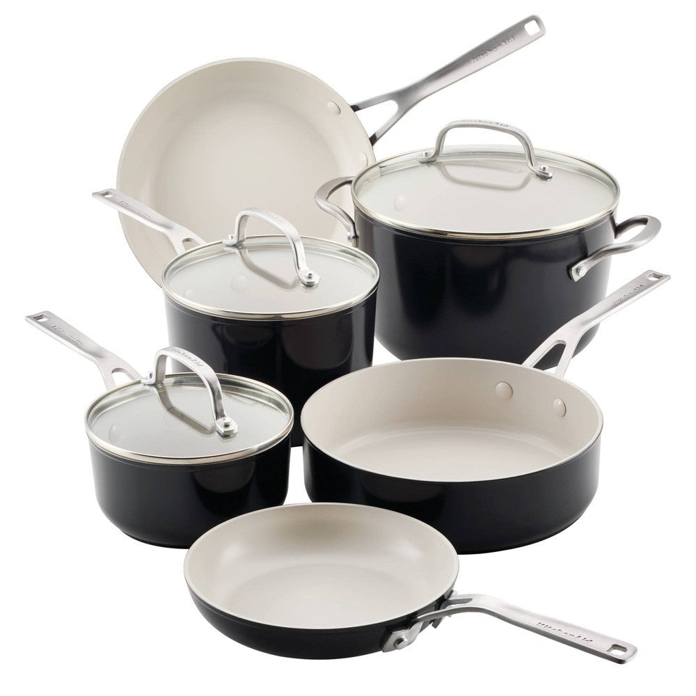 KitchenAid 9pc Ceramic Forged Aluminum Nonstick Cookware Set Onyx Black