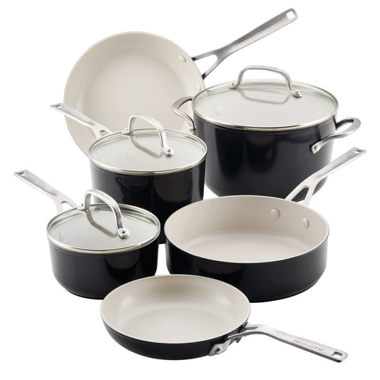 KitchenAid 9pc Ceramic Forged Aluminum Nonstick Cookware Set Onyx Black