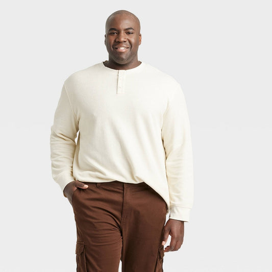 Men's Big & Tall Long Sleeve Textured Henley T-Shirt - Goodfellow & Co **SIZE MEN 4XL**