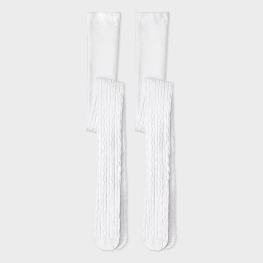 Girls' Size 4-6, 2pk Cotton Tights - Cat & Jack White