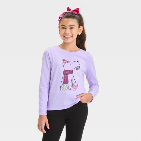 Cat & Jack Long Sleeve 'Winter Pup' Graphic T-Shirt - Lavender