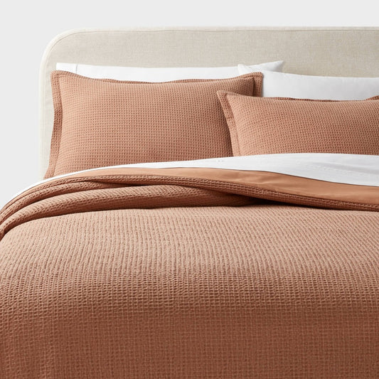 King Washed Waffle Weave Duvet Cover and Sham Set Camel - Threshold : Cotton, OEKO-TEX Certified, 3-Piece *Open Packaging*