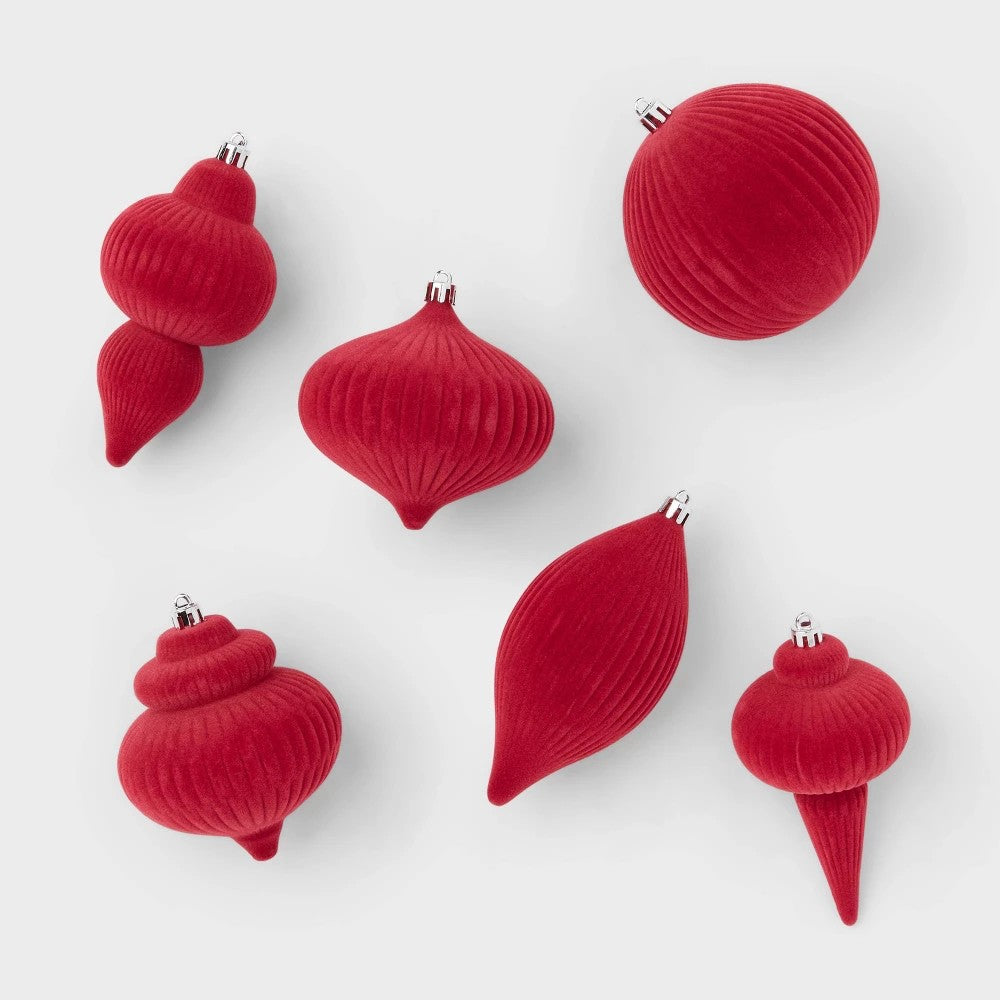 6pc Flocked Finial Christmas Tree Ornament Set Pink - Wondershop