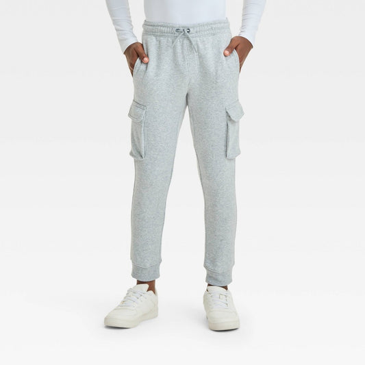 Boys' XS (4/5) Fleece Cargo Jogger Pants - All in Motion Light Gray