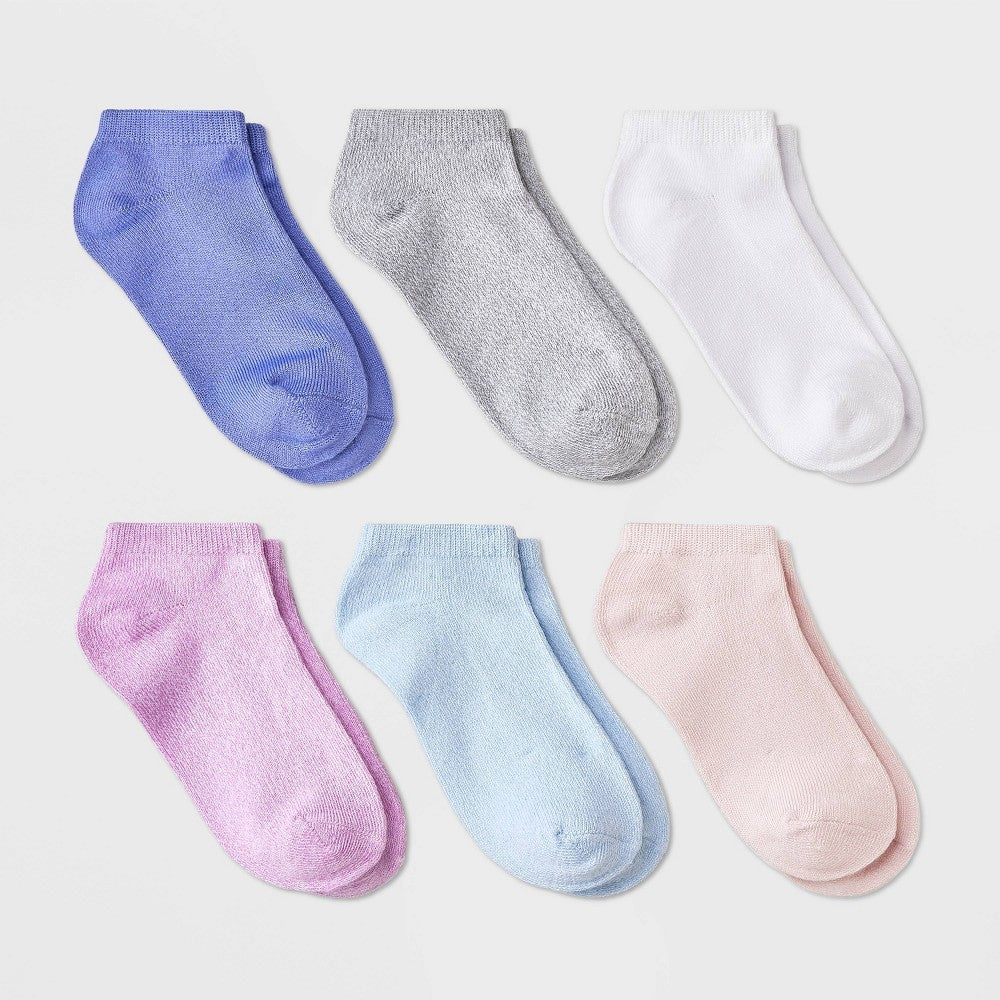 Girls' M, 6pk 'Marled' Super Soft No Show Socks - Cat & Jack  Purple/Pink/Gray