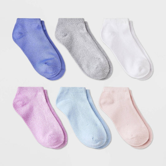 Girls' M, 6pk 'Marled' Super Soft No Show Socks - Cat & Jack  Purple/Pink/Gray