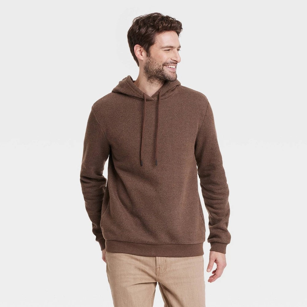 Men's Size S, Textured Fleece Hooded Sweatshirt - Goodfellow & Co  Brown
