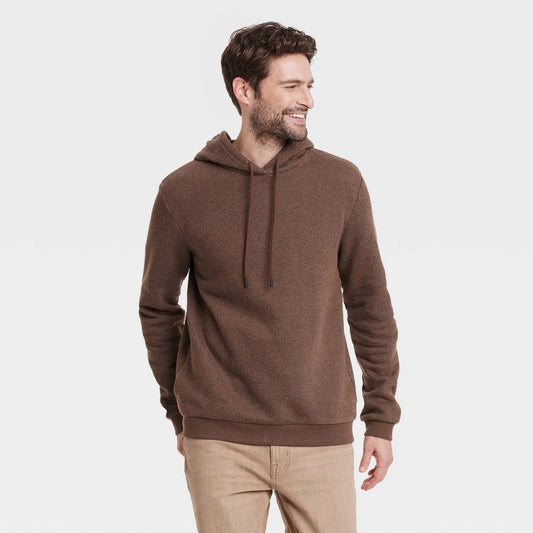 Men's Size S, Textured Fleece Hooded Sweatshirt - Goodfellow & Co  Brown